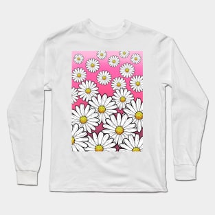 Daisy pattern on a cute pink background Long Sleeve T-Shirt